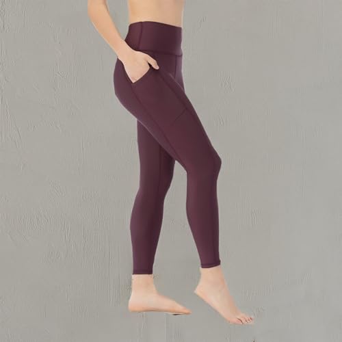 KADI Calça feminina de ioga de cintura alta - leggings de comprimento 7/8 com bolsos laterais, Vinho