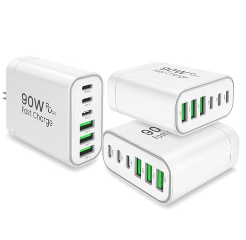 Image of 90W GaN USB C Charger Block [3 Pack],6-Port USB C Wall Charger Fast Charging 45W PD Power Adapter for MacBook Air /iPad Pro /iPhone 17Pro Max /Samsung Galaxy S24 Ultra /Tabs for Home Travel