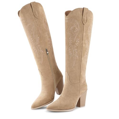 Image of ISNOM Knee High Cowboy Boots for Women, Comfortable and Fashion