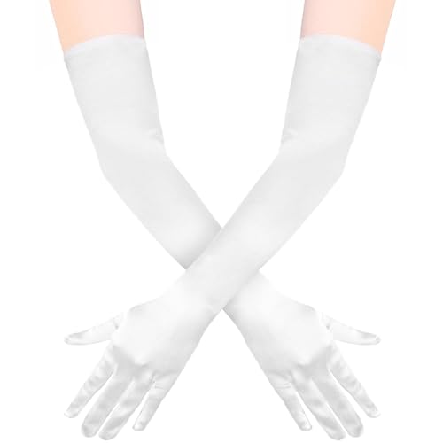 Quelcc Guantes Blanco Largos, Guantes Largos Mujer, Guantes Mujer Vintage, Guantes de Satén Elegantes para Boda Fiestas de Disfraces Banquete