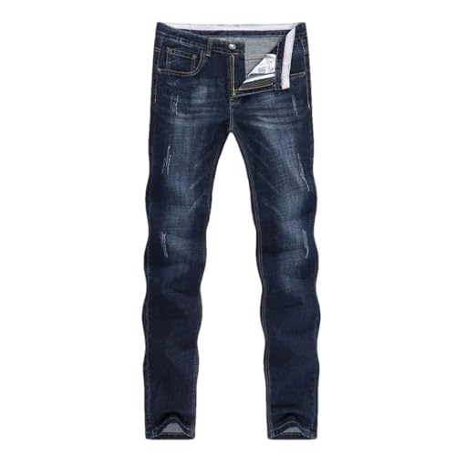 Men's Summer Denim Pants Slim Straight Dark Blue Casual Full Long Trousers Stretch Denim Trousers
