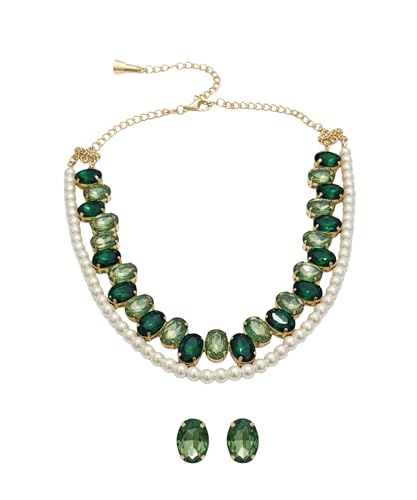 Image of Mansiyaorange Statement AD CZ American Diamond Cubic Zerconia Pearl Necklace Set | Gold Plated Chunky Fashion Jewelry for Women & Girls