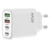 Ladegerät mit 4 Anschlüssen, PD 40 W, USB, Typ C, mit Überstromschutz, Schnellladekabel für Telefon und Tablet, tragbarer Lade-Eimer, Ladekabel 100-240 V, Auto