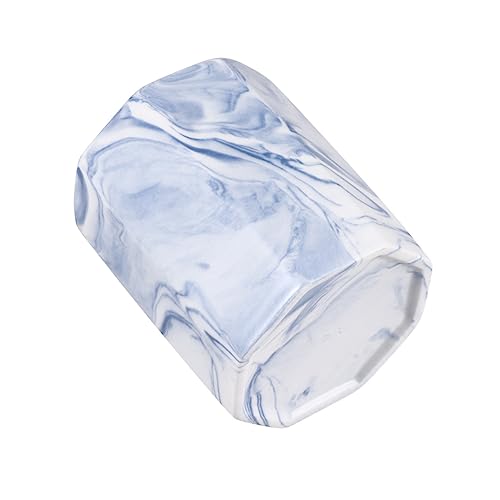 NUOBESTY Seramik kalem tutucu, mermer desenli, sekizgen kalem kutusu, kalemlik, yazı gereçlerini ve kozmetik ürünlerini düzenlemek için, mavi