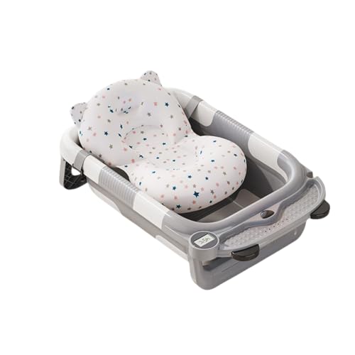 TVTKEベビーバスタブ 折りたたみ 赤ちゃん 沐浴 持ち運び 温計付き 簡易収納 省スペース 滑り止め設計 お風呂 ベビー用浴槽 滑り止め バスマットセット付き 新生児 柔らかい (グレー,LCDタッチスクリーン + バスマット)