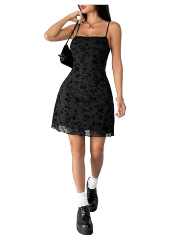 Image of Verdusa Women's Mini Dress Floral Spaghetti Strap Mesh Short Dresses Going Out Sundress Y2k Gothic Clothes