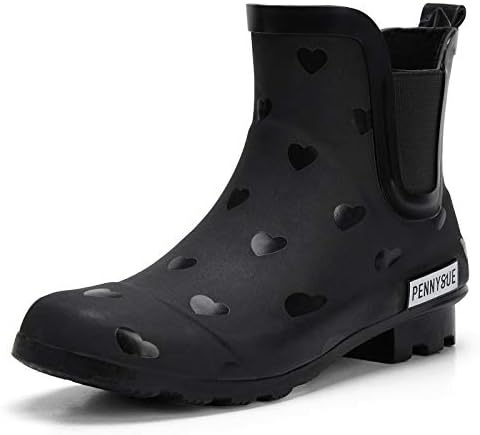 PENNYSUE Women's Ankle Rain Boot Waterproof Short Chelsea Booties Anti Slip 7.5/8 Heart
