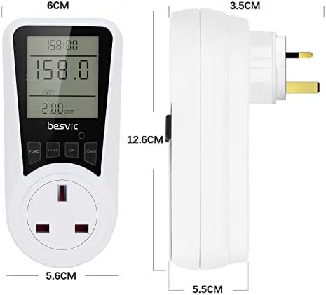 Power Meter Energy Monitor Plug, Besvic Large LCD Display Electricity Power Consumption Meter with 7 Monitoring Modes, Overload Warning Wattage Volt Amp KWH Meter Analyzer Socket