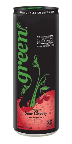 Green Sour Cherry 6Ct W/10% Real Juice & Green Lemonade 6Ct W/ 6% Real Juice - No Added Sugar, Naturally Sweetened With 100% Stevia Leaf Extract, Carbonated Soda, 12 Fl Oz Each Can - 12Ct Bundle #TOP1
