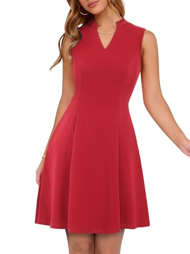 Image of YIOYOLA Womens Elegant Classy A-Line V Neck Mini Business Casual Work Dresses Party Cocktail Short Dress with Pockets