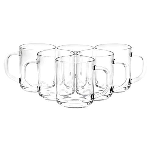 Yera Transparent Glass Mug with Handle 240 ml Set of 6| Transparent For Coffee, Tea, Cappuccino, Latte, Iced Tea, or Hot and Cold Beverages|Ideal for Home| Party, Restaurant, Gifting|Special Occasions