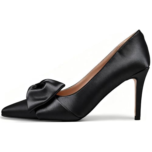Image of Women's Slingback Heels with Bow Pointed Toe Pumps with Elasticated Strap 3.3 inch High Heels for Evening Dress Shoes