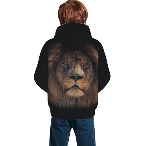 Lion And Starry Boy, Girls Sports Shirt Youth Pullover Fashion Hooded Sweatshirt2