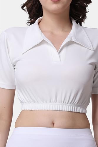 Image of POPWINGS Casual Solid Crop Top and Pencil Skirt Co-ord Set for Women | V-Neck Collared Half Sleeves Sleeveless Crop Top and Pencil Skirt Set | 2 Piece Set for Women Stylish Western