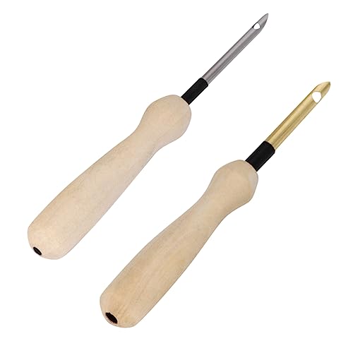 ARTIBETTER 2pcs Sewing Accessories Handle Stitching Embroidery Thread Craft Needle Easy Thread Needles for Hand Sewing Punch Needle Knitting Making Needlework Wooden Silver