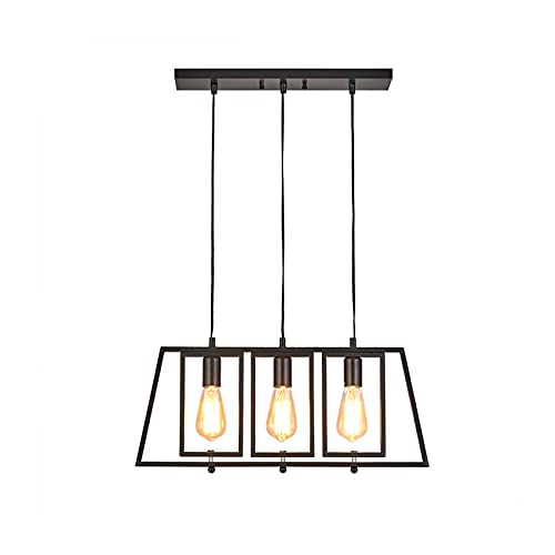 Pendant light 3 heads black finish style retro industriel loft