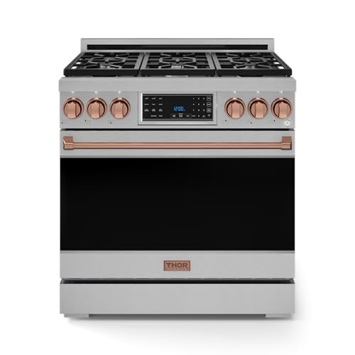 Image of Gordon Ramsay by THOR Kitchen 36 Inch Professional Liquid Propane Range with Tilt Panel Touch Control in Stainless Steel /Rose Gold