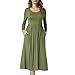 Greensen Robe Femme Manches Longues Plaine Élégante Robe Femme Robe Décontractée avec Col Rond Robe Décontractée avec Poches(S-OD Vert)