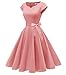Kingfancy Women Vintage 1950s Dress Retro Cocktail Party Swing Dresses with Cap Sleeves Blush L