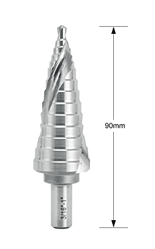 Actool Industrial Hss Step Drill Bit 3/16 Inch To 1 Inch With 3/8 Inch Shank, Double Spiral Flute With 14 Step Size #TOP4