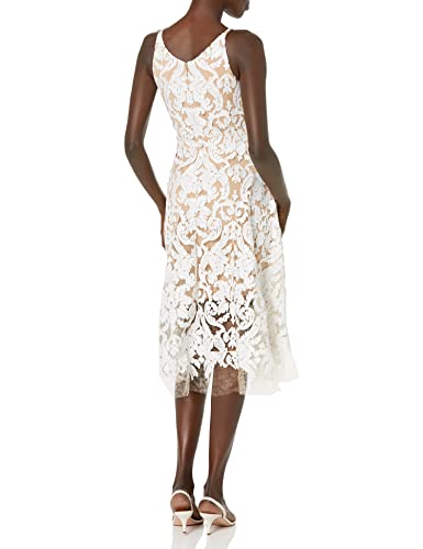 Dress The Population Womens Blair Plunging Fit And Flare Midi Dress, White/Nude, Small Us #TOP2
