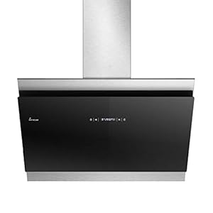 Afzuigkap 90 cm/Muur Afzuigkap met stahoogte/roestvrij staal/zwart glas/WiFi/automatische uitschakeling/RGBW LED…