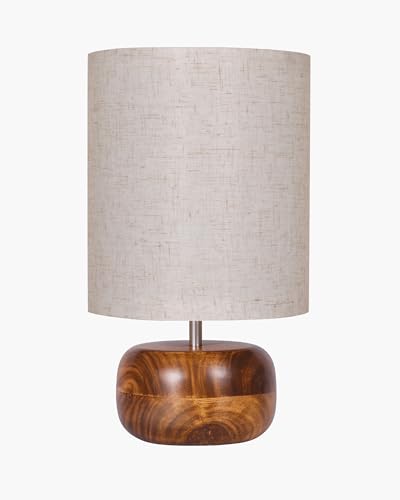 Image of Homesake Handcrafted Wooden Base Table Lamp with Warm Shade, Aara, Bedside Night Light for Bedroom, Living Room, Study Table, Home Decor, Ambient Lighting, (KD Khadi Shade)