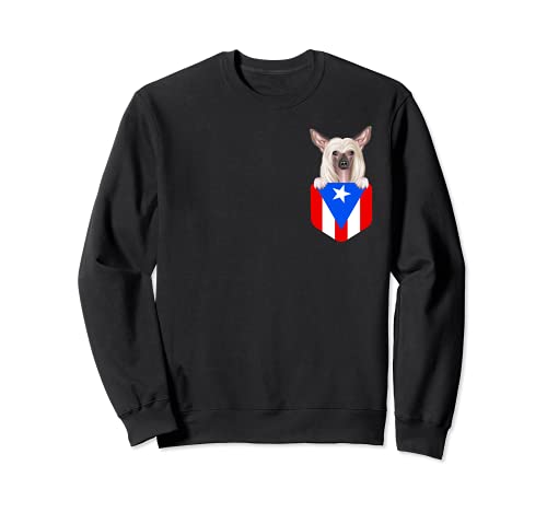 Puerto Rico Flag Chinese Crested Dog In Pocket Sweatshirt, Black