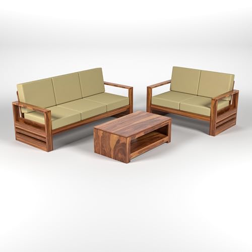 Image of Solid Sheesham Wood 5 Seater Sofa Set (3+2) - Elegant Wooden Sofa Set for Your Stylish Living Room & Home (Design 14)