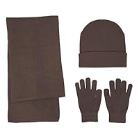 BRUCERIVER Winter Strick Schal Beanie Touchscreen Handschuhe 3PCS Set,Braun