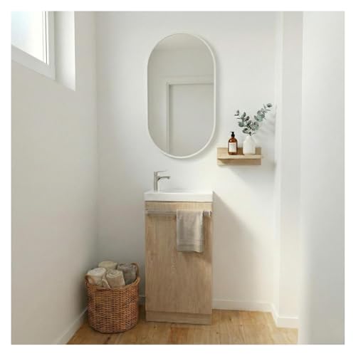 MOB-IN Meuble Lave-Mains sur Pieds Johann décor chêne + Vasque + Robinet + Miroir