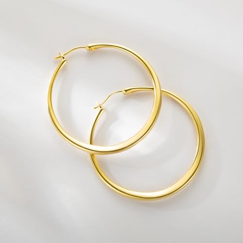 Gold Hoop Earrings for Women 14K Gold Hoop Earrings Flat-Centered Large Womens Hoops Earring 40mm3