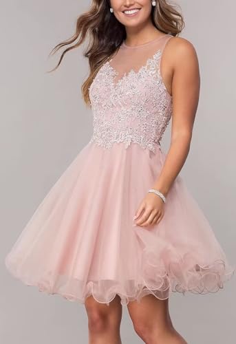 Tulle Short Homecoming Dresses for Teens Ruffles Prom Dresses Laces Applique Sparkly Beading Cocktail Gowns4