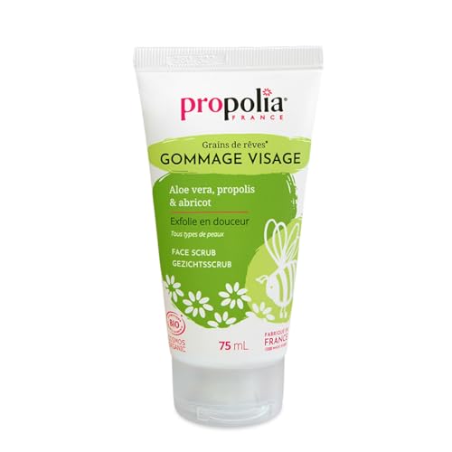 PROPOLIA - Bio - Gommage Visage - Propolis, Aloe vera & Abricot - Exfolie, lisse & Adoucit - Élimine impuretés et cellules mortes - Tous types de peaux - Fabriqué en France - 75 ml