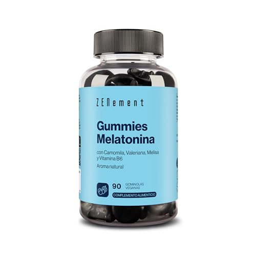 Gummies de Melatonina, 1 mg - Apto desde 12 Años - Con Vitamina B6, Camomila, Valeriana, Melisa y Saúco - 90 Gominolas (3 Meses) - Sabor a Frutos Rojos - Veganas, Sin Gelatina, Sin Gluten - Zenement
