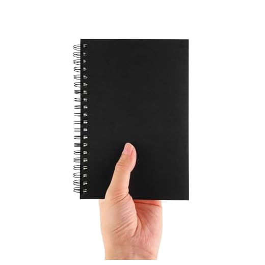 DSTELIN Blank Spiral Notebook, 1-Pack, Soft Cover, Sketch book, 100 Pages / 50 Sheets, 7.5 inch x 5.1 inch (Black)