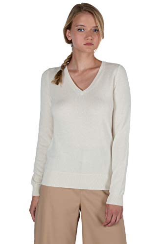Image of JENNIE LIU Women's 100% Pure Cashmere Long Sleeve Pullover V Neck Sweater