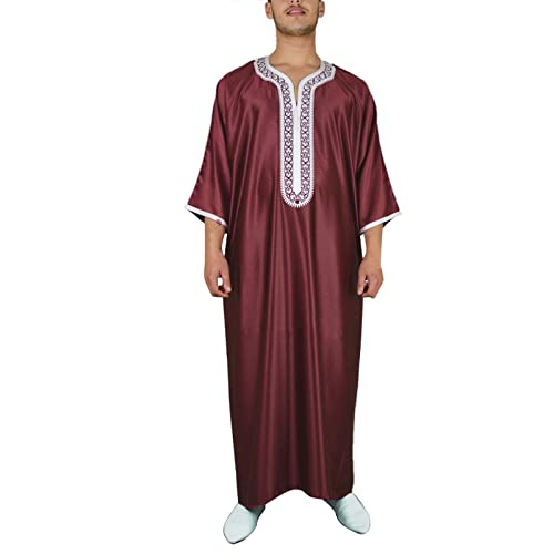 Ropa De Oración Hombre Vestidos Musulmanes Dubai Vestido De Oración Caftán De Oración Thobe Traje Africano Túnez Vestido De Dormitorio Qamis Ramadan Eid Manga Larga Musulmán Retro Jelaba, 3 rojos., 54