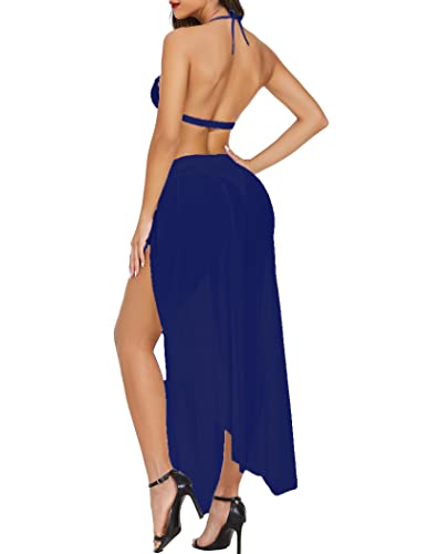 Image of FIMBUL Lingerie for Women Lace Bra and Panty Set 3 Piece Lingerie Sexy Set with Mesh Skirt Honeymoon /First Night /Anniversary Bridal Nightdress