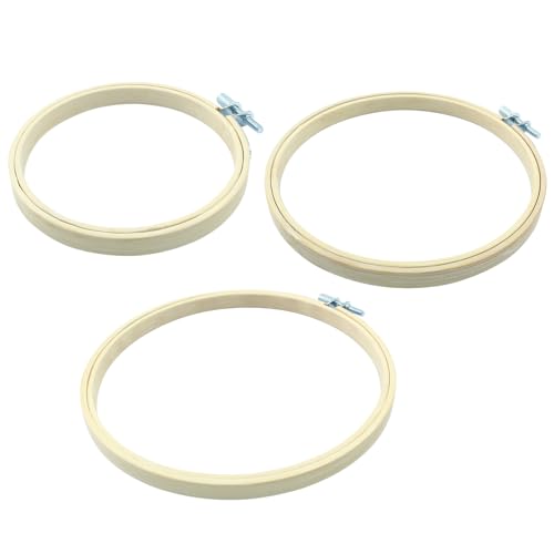 Image of Dijedev 3PCS Embroidery Hoops 4 /5 /6 Inch, Bamboo Circle Cross Stitch Hoop Ring Bulk, Wooden Round Embroidery Hoop Frame for Home Ornaments, Christmas Decoration, Art Craft Sewing, DIY