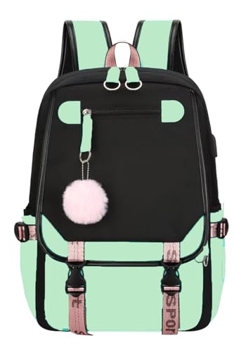 JiaYou Mochila escolar para meninas, mochila para atividades ao ar livre, com entrada de carregamento USB, Verde menta, 21 Liters, Mochilas Daypack