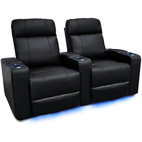 Valencia Piacenza Home Theater Seating | Premium Top Grain Nappa 9000 Leather, Power Recliner, LED Lighting (Row of 2, Black) Cover