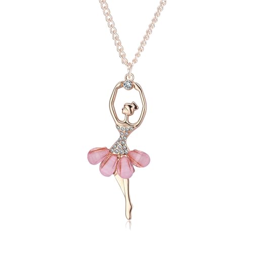 Dreuyet Ballerina Necklace for Women Charm Crystal Rhinestone Ballerina Pendant Necklace Dainty Sweet Dancer Dancing Necklace Ballet Recital Themed Dancer Gifts