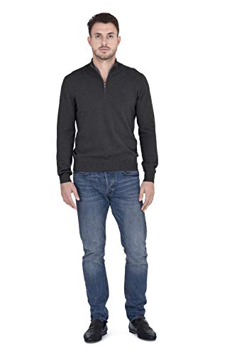 Cashmeren Men's Half Zip Mockneck Pullover 100% Pure Cashmere Zip Up Polo High Neck Sweater (Charcoal, Medium) #TOP4