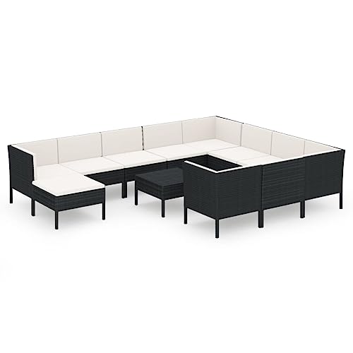 vidaXL 12-TLG. Garten-Lounge-Set mit Auflagen Poly Rattan Schwarz