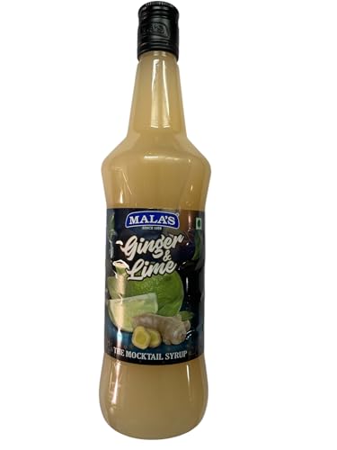 Image of Mala's Ginger Lime Cordial Drink 750Ml Bottle | Lemon Ginger Syrup | Mixer for Fruit Shakes, Mocktails, Cocktails, Drinks, Sharbat, Sorbets, Juices, Beverages (Pack of 3)