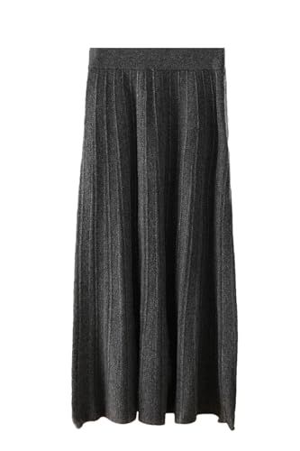 Women's Fall Winter A-Line Pleated Cashmere Skirt Elastic Waist 100% Merino Wool Wool Skirts Dark Gray9 M