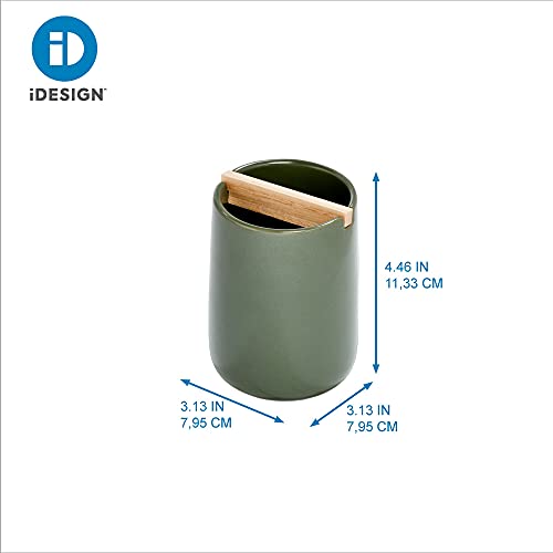 Idesign Ceramic Earth Collection Toothbrush Holder With Paulownia Wood Divider, Moss/Natural Wood #TOP2