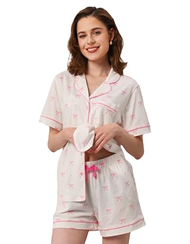 Image of NAP BOUND 100% Cotton Pajamas for Women Sets 2 Pieces Pjs Button short sleeves with Pockets Soft Sleepwear Loungewear XS-XXL