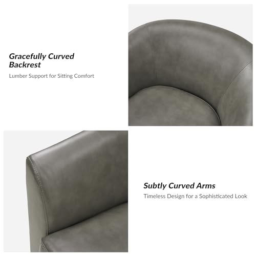 Image of HULALA HOME Faux Leather Swivel Accent Chair with Solid Wood Base, Round Swivel Barrel Chair for Living Room and Bedroom, No Assembly Required, Grey